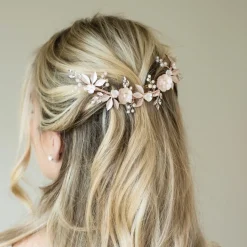 Ivory & Co Ivory and Co Rose Gold Bloom Kristall und Perle Floral Halbmond Clip* Perlen-haarschmuck | Haarschmuck In Roségold
