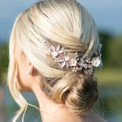 Ivory & Co Ivory and Co Rose Gold Bloom Kristall und Perle Floral Halbmond Clip* Perlen-haarschmuck | Haarschmuck In Roségold