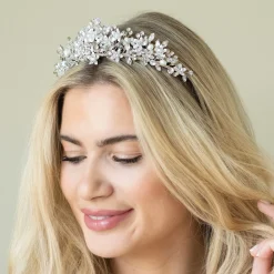 Ivory & Co Ivory and Co Samira Kristall und Perle Floral Braut Tiara* Haarschmuck Aus Kristall | Silberne Haar-accessoires
