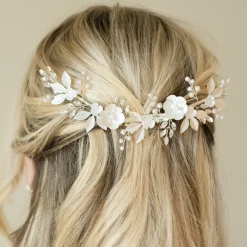 Ivory & Co Ivory and Co Silber Blüte Kristall und Perle Blumen Halbmond Haarspange* Perlen-haarschmuck | Silberne Haar-accessoires