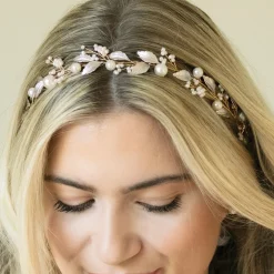 Ivory & Co Ivory and Co Skylark Gold Leaves and Pearl Hair Vine* Perlen-haarschmuck | Gold-haar-accessoires