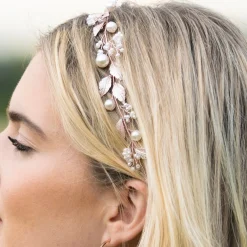 Ivory & Co Ivory and Co Skylark Rose Gold Blätter und Perle Haar Rebe* Perlen-haarschmuck | Haarschmuck In Roségold
