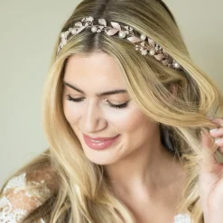 Ivory & Co Ivory and Co Skylark Rose Gold Blätter und Perle Haar Rebe* Perlen-haarschmuck | Haarschmuck In Roségold