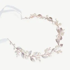 Ivory & Co Ivory and Co Skylark Rose Gold Blätter und Perle Haar Rebe* Perlen-haarschmuck | Haarschmuck In Roségold