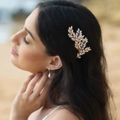 Ivory & Co Ivory and Co Sommerglühender Gold-Blatt-Haarkamm* Perlen-haarschmuck | Gold-haar-accessoires