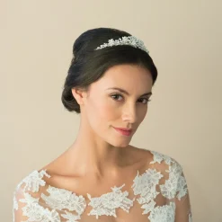 Ivory & Co Ivory and Co Sophie Floral Perle und Kristall Hochzeit Tiara* Perlen-haarschmuck | Silberne Haar-accessoires