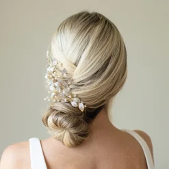Ivory & Co Ivory and Co Summer Breeze Gold emaillierte Blatt und Perle Sprig Clip* Perlen-haarschmuck | Hochzeit Kopfbedeckungen