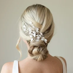 Ivory & Co Ivory and Co Summer Breeze Silber emaillierte Blatt und Perle Sprig Clip* Perlen-haarschmuck | Silberne Haar-accessoires