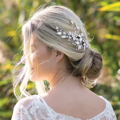 Ivory & Co Ivory and Co Summer Breeze Silber emaillierte Blatt und Perle Sprig Clip* Perlen-haarschmuck | Silberne Haar-accessoires