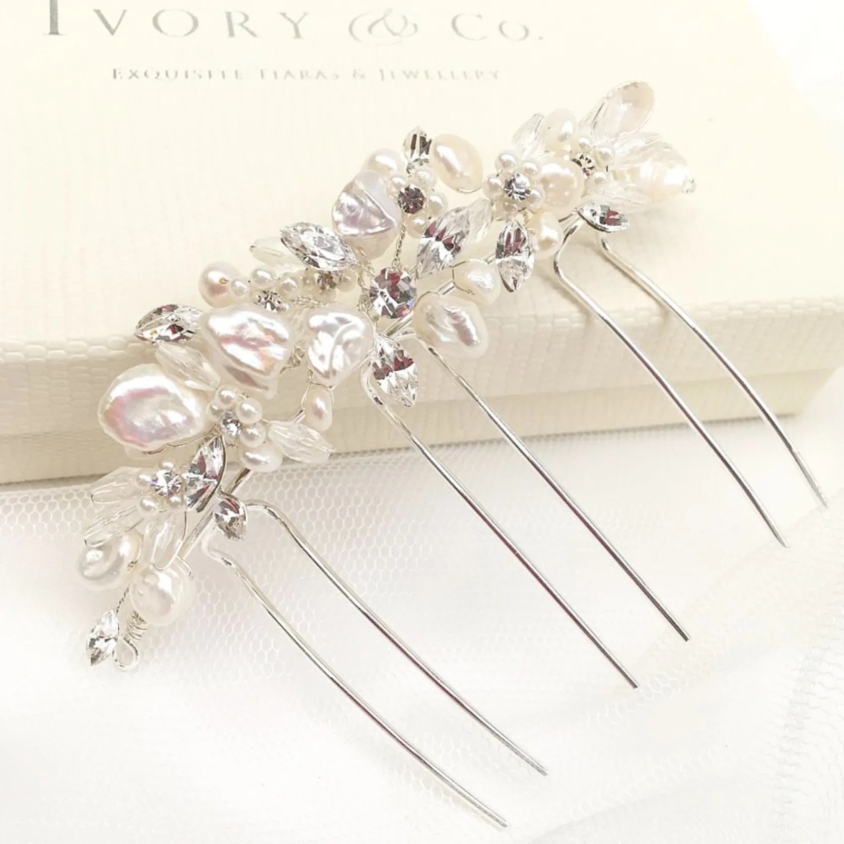 Ivory & Co Ivory and Co Süßwasserperlen Brauthaarkamm* Perlen-haarschmuck | Silberne Haar-accessoires