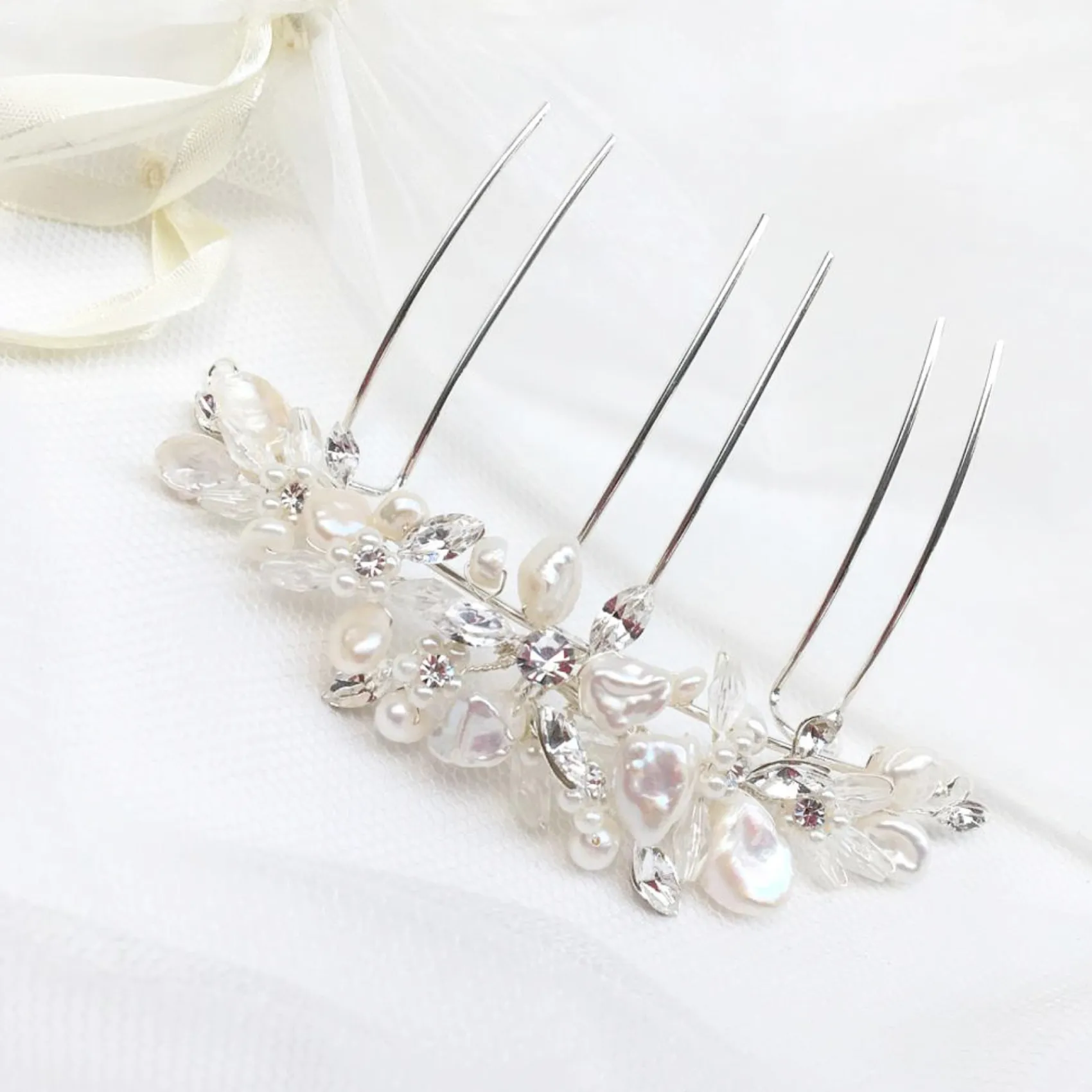 Ivory & Co Ivory and Co Süßwasserperlen Brauthaarkamm* Perlen-haarschmuck | Silberne Haar-accessoires