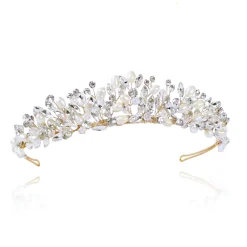 Ivory & Co Ivory and Co Umarmung Gold Kristall und Süßwasserperlen Tiara* Perlen-haarschmuck | Gold-haar-accessoires