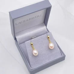 Lace & Favour Kalea Gold Klassische Süßwasserperlen-Tropfen-Ohrringe* Perlen-hochzeitsschmuck | Gold-hochzeitsschmuck