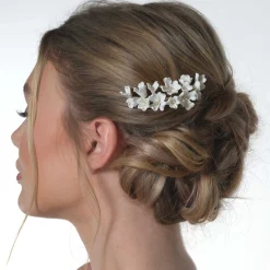 Poirier Kamelie Elfenbein Porzellan Blume Gold Haarkamm* Gold-haar-accessoires | Brautjungfer Haarschmuck