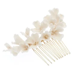 Poirier Kamelie Elfenbein Porzellan Blume Gold Haarkamm* Gold-haar-accessoires | Brautjungfer Haarschmuck