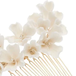 Poirier Kamelie Elfenbein Porzellan Blume Gold Haarkamm* Gold-haar-accessoires | Brautjungfer Haarschmuck