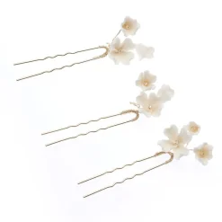 Poirier Kamelie Satz von 3 Elfenbein Porzellan Blume Gold Haarnadeln* Gold-haar-accessoires | Brautjungfer Haarschmuck