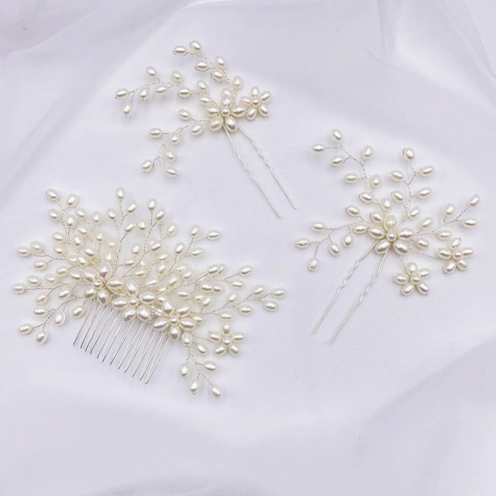 Lace & Favour Kaskade Perlenspray Hochzeit Haarkamm* Perlen-haarschmuck | Silberne Haar-accessoires