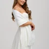 Poirier Katya Elfenbein gestrickter Hochzeitsschal mit Fransen* Gestrickte Schals | Hochzeitsumhänge & Tücher