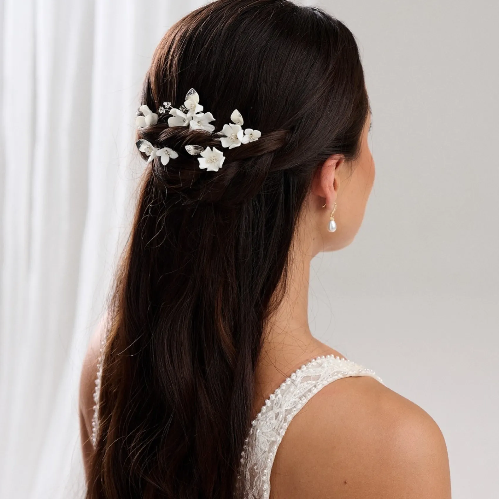 Lace & Favour Kirschblüten Set mit 5 Haarnadeln aus Porzellan mit Blumen und Silberblättern* Silberne Haar-accessoires | Brautjungfer Haarschmuck