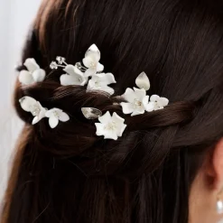 Lace & Favour Kirschblüten Set mit 5 Haarnadeln aus Porzellan mit Blumen und Silberblättern* Silberne Haar-accessoires | Brautjungfer Haarschmuck