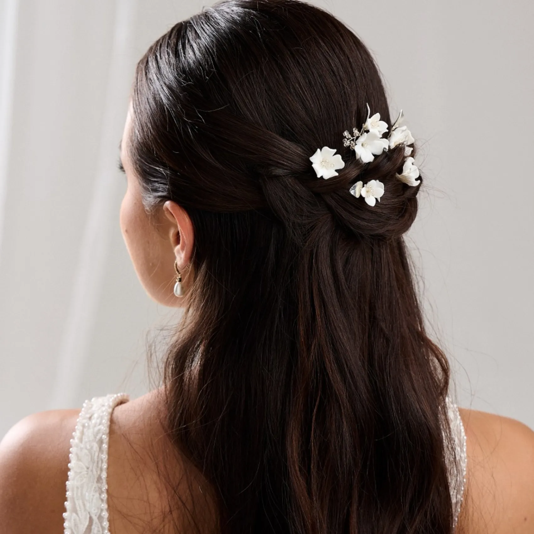 Lace & Favour Kirschblüten Set mit 5 Haarnadeln aus Porzellan mit Blumen und Silberblättern* Silberne Haar-accessoires | Brautjungfer Haarschmuck