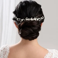 Lace & Favour Konfetti-Blumen und Perlen-Haarrebe auf Kamm (Silber)* Perlen-haarschmuck | Silberne Haar-accessoires