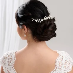Lace & Favour Konfetti-Blumen und Perlen-Haarrebe auf Kamm (Silber)* Perlen-haarschmuck | Silberne Haar-accessoires