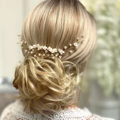 Lace & Favour Konfetti-Blumen und Perlen-Haarrebe auf Kamm (Gold)* Perlen-haarschmuck | Gold-haar-accessoires