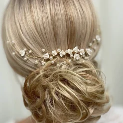 Lace & Favour Konfetti-Blumen und Perlen-Haarrebe auf Kamm (Gold)* Perlen-haarschmuck | Gold-haar-accessoires