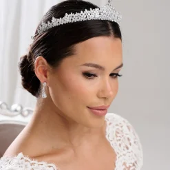 Lace & Favour Kronleuchter Classic Cubic Zirkonia Hochzeit Tiara* Haarschmuck Aus Kristall | Silberne Haar-accessoires