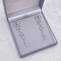 Lace & Favour Kubanische Zirkonia-Ohrringe mit langen Tropfen* Silberner Abschlussball-schmuck | Abschlussball-ohrringe