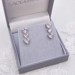 Lace & Favour Langham CZ Kristall Herzen Hochzeit Ohrringe* Silberner Abschlussball-schmuck | Abschlussball-ohrringe