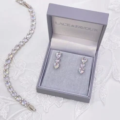 Lace & Favour Langham CZ Kristall Herzen Hochzeit Ohrringe* Silberner Abschlussball-schmuck | Abschlussball-ohrringe