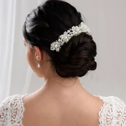 Lace & Favour Laura Statement Perlenkopfschmuck für die Braut* Perlen-haarschmuck | Silberne Haar-accessoires