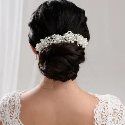 Lace & Favour Laura Statement Perlenkopfschmuck für die Braut* Perlen-haarschmuck | Silberne Haar-accessoires