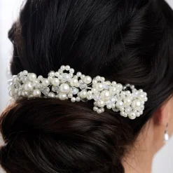 Lace & Favour Laura Statement Perlenkopfschmuck für die Braut* Perlen-haarschmuck | Silberne Haar-accessoires