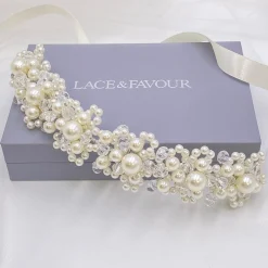 Lace & Favour Laura Statement Perlenkopfschmuck für die Braut* Perlen-haarschmuck | Silberne Haar-accessoires