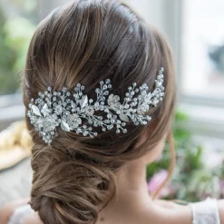 Twilight Designs Layla Vine of Silver emaillierte Blüten und Zweige Haarspange* Haarschmuck Aus Kristall | Silberne Haar-accessoires