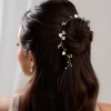 Lace & Favour Letisha Elfenbein Blumen und Perlen Zweige Hochzeit Haarsträhne (Gold)* Perlen-haarschmuck | Gold-haar-accessoires