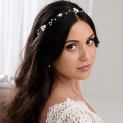 Lace & Favour Letisha Elfenbein Blumen und Perlen Zweige Hochzeit Haarsträhne (Silber)* Perlen-haarschmuck | Silberne Haar-accessoires