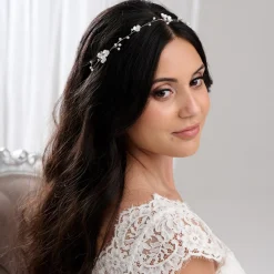 Lace & Favour Letisha Elfenbein Blumen und Perlen Zweige Hochzeit Haarsträhne (Silber)* Perlen-haarschmuck | Silberne Haar-accessoires