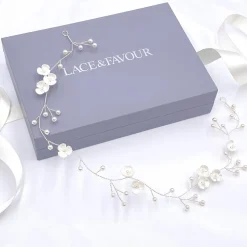 Lace & Favour Letisha Elfenbein Blumen und Perlen Zweige Hochzeit Haarsträhne (Silber)* Perlen-haarschmuck | Silberne Haar-accessoires