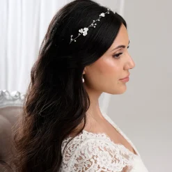 Lace & Favour Letisha Elfenbein Blumen und Perlen Zweige Hochzeit Haarsträhne (Silber)* Perlen-haarschmuck | Silberne Haar-accessoires