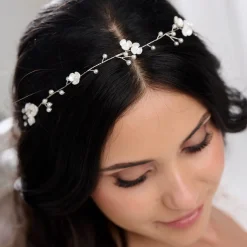 Lace & Favour Letisha Elfenbein Blumen und Perlen Zweige Hochzeit Haarsträhne (Silber)* Perlen-haarschmuck | Silberne Haar-accessoires