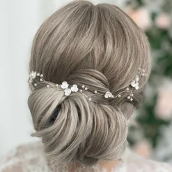 Lace & Favour Letisha Elfenbein Blumen und Perlen Zweige Hochzeit Haarsträhne (Silber)* Perlen-haarschmuck | Silberne Haar-accessoires