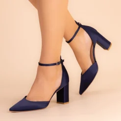 Perfect Bridal Liberty Mitternacht Satin Blockabsatz Knöchelriemen Gericht Schuhe* Schuhe Für Hochzeitsgäste | Schuhe Für Die Mutter Der Braut