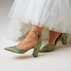 Perfect Bridal Liberty Olive Grün Satin Blockabsatz Knöchelriemen Gericht Schuhe* Schuhe Für Hochzeitsgäste | Schuhe Für Die Mutter Der Braut