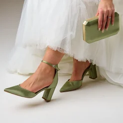 Perfect Bridal Liberty Olive Grün Satin Blockabsatz Knöchelriemen Gericht Schuhe* Schuhe Für Hochzeitsgäste | Schuhe Für Die Mutter Der Braut