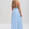 Linzi Jay Blassblaues perlenbesetztes A Line Chiffon Ballkleid mit Schlitz* Linzi Jay Prom Dresses | Hellblaue Ballkleider